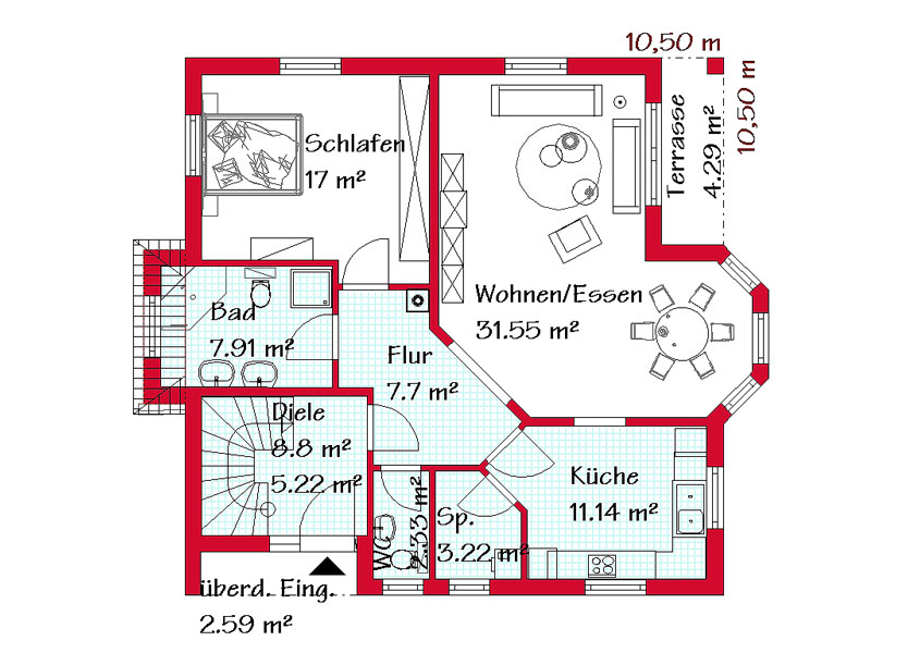 Das Erdgeschoss des Einfamilienhauses mit  87,2 m²