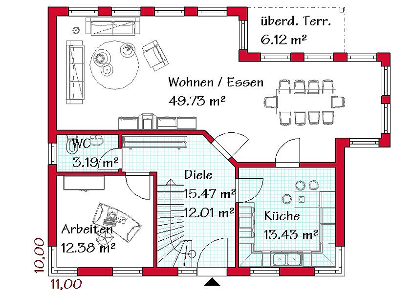 Das Erdgeschoss des Einfamilienhauses mit 94,1 m²