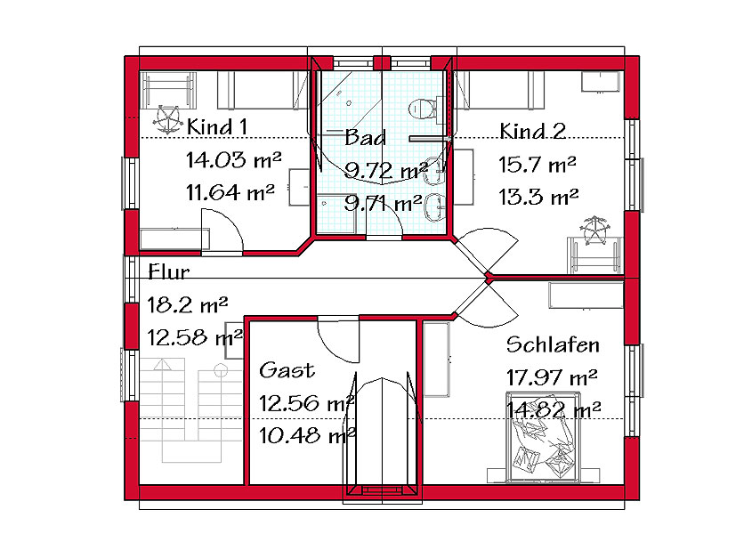 Das Dachgeschoss des Einfamilienhauses mit 72,5 m²