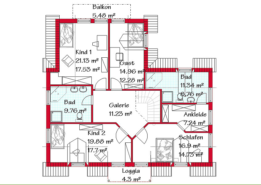 Das Dachgeschoss des Landhausesmit 104,2 m²