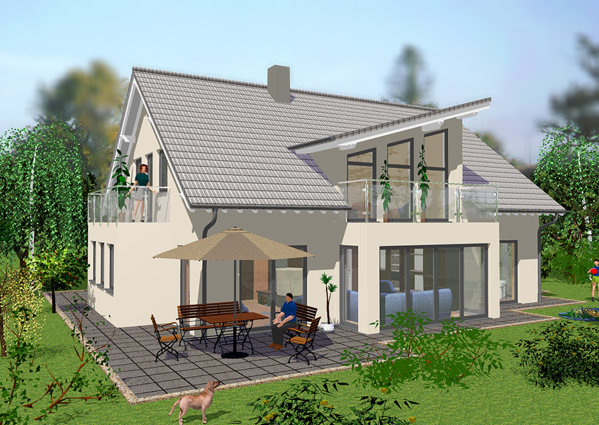 Mehrgiebelhaus Rückansicht – Entspannung auf Balkon und Terrasse