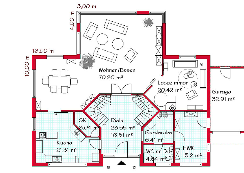 Das Erdgeschoss des Luxushauses mit 157,3 m²