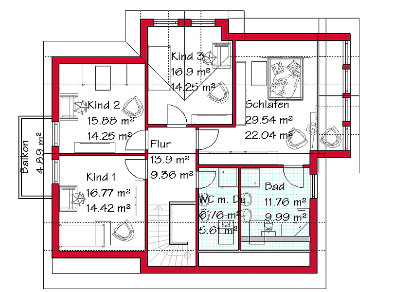 Das Dachgeschoss des Mehrgiebelhauses mit 90,6 m²