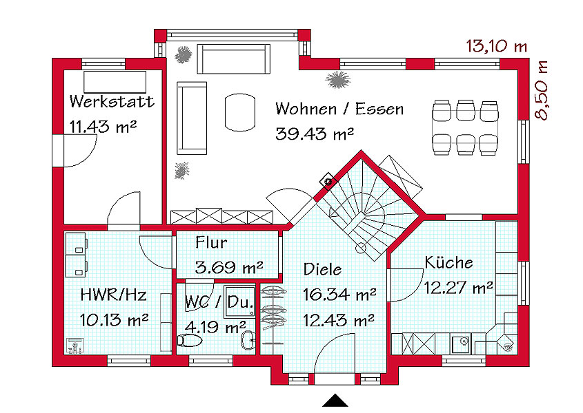 Das Erdgeschoss des klassischen Hauses mit 93,6 m²