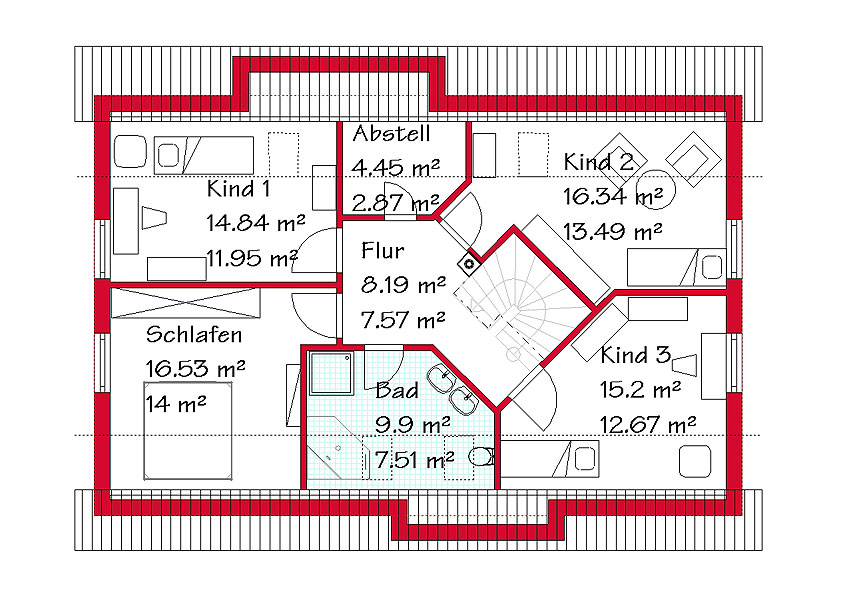 Das Dachgeschoss des klassischen Hauses mit 70,0 m²