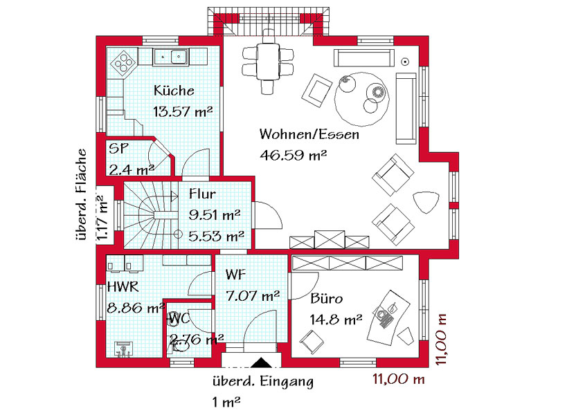 Das Erdgeschoss des Einfamilienhauses mit 102,2 m²