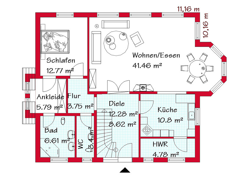 Das Erdgeschoss des Einfamilienhauses mit 98,0 m²