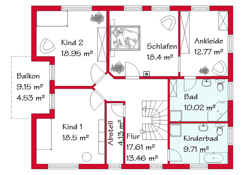 Das Obergeschoss des Einfamilienhauses mit 110,4 m²