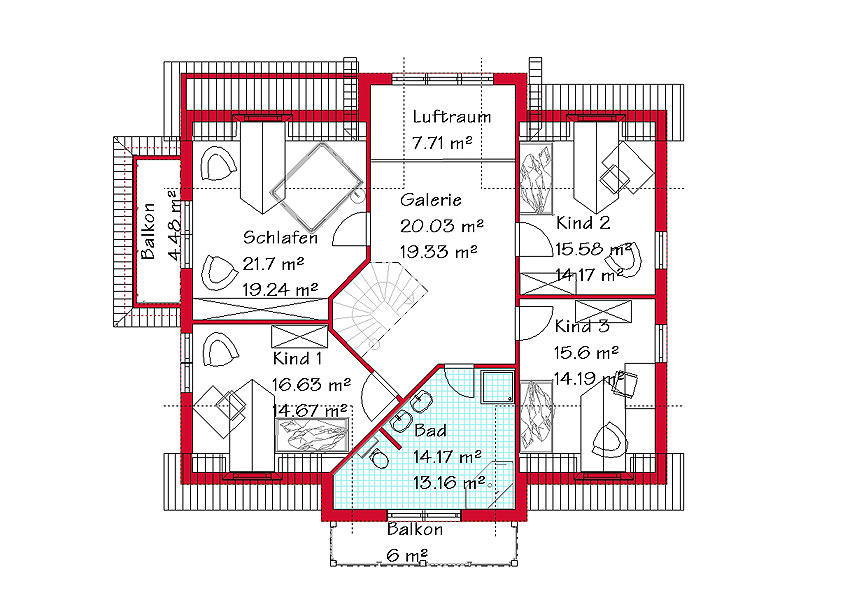Das Dachgeschoss des Mehrgiebelhauses mit 100,7 m²