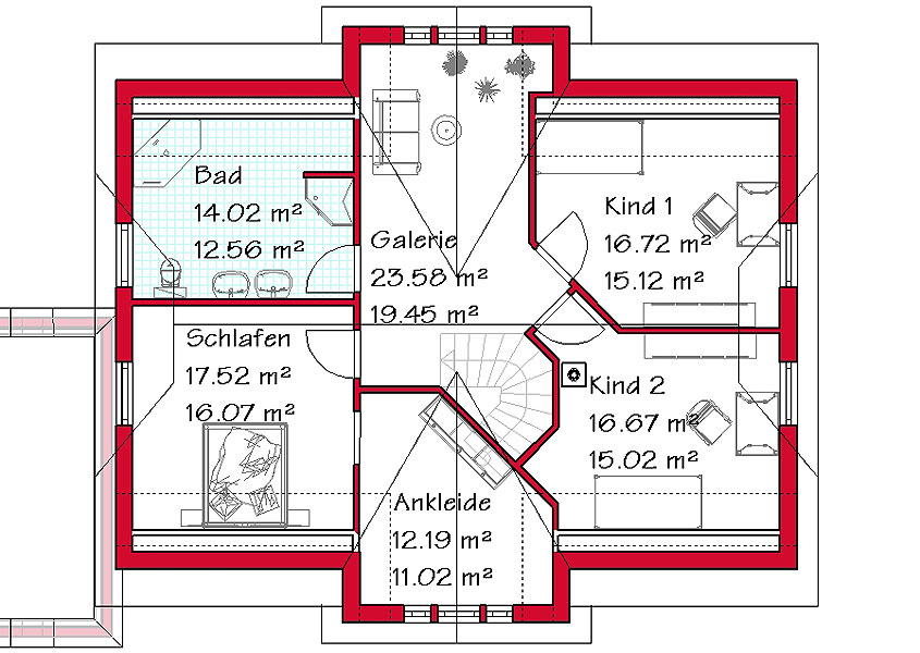 Das Dachgeschoss des Mehrgiebelhauses mit 89,5 m²