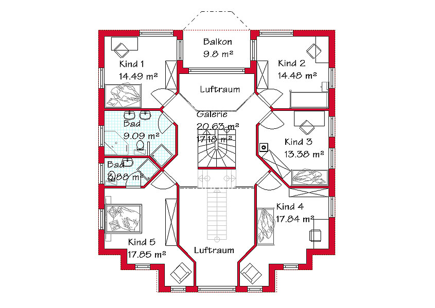 Das Obergeschoss des Luxushauses mit 112,7 m²