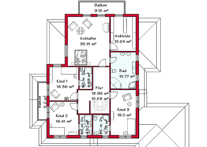 Stadtvilla MS 723 Obergeschoss mit 154,3 m²