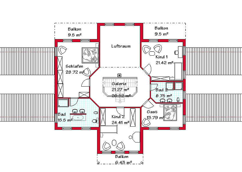 Das Obergeschoss des Landhauses mit 146,0 m²