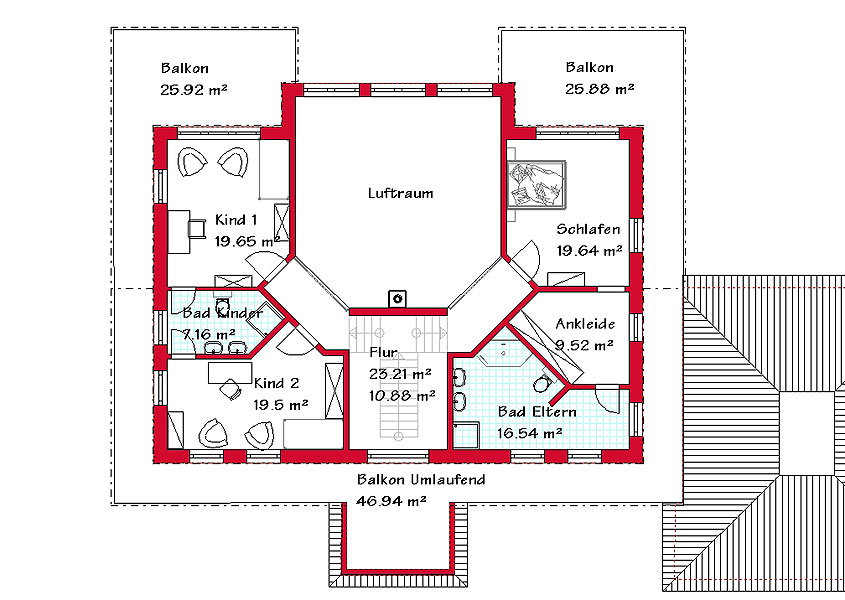 Das Obergeschoss des Landhauses mit 152,5 m²