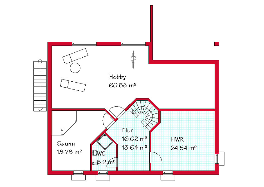 Das Kellergeschoss des Pultdachhauses mit 122,7 m²