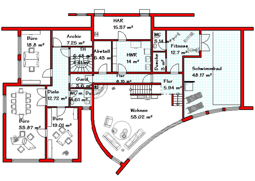 Das Untergeschoss des Luxushauses mit 230,2 m²
