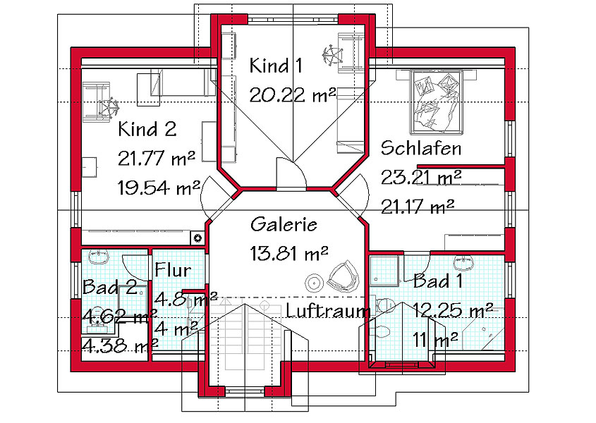 Das Dachgeschoss des Mehrgiebelhauses mit 94,0 m²
