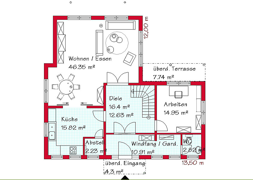 Das Erdgeschoss des Landhauses mit 109,7 m²