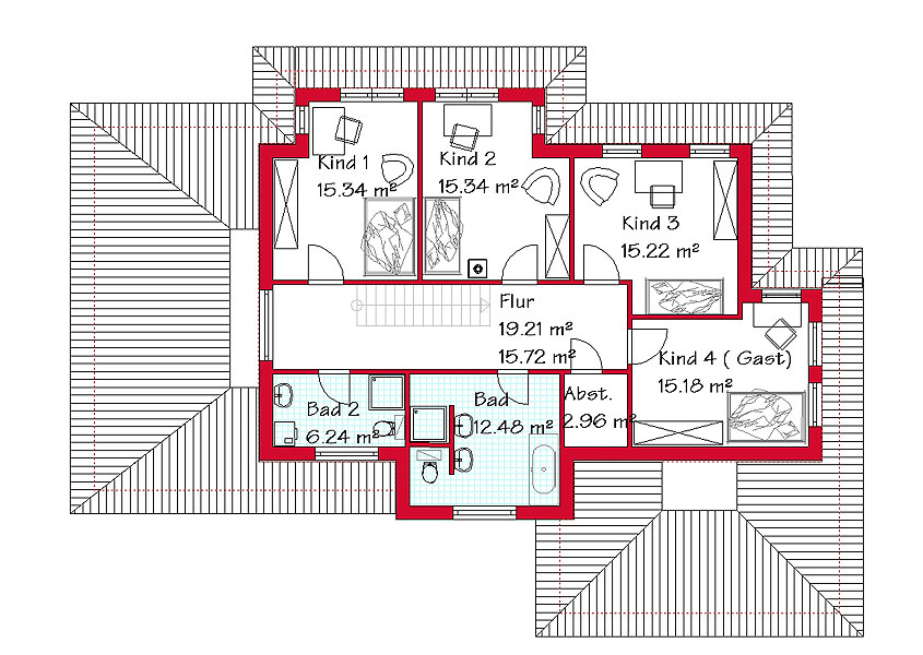 Plan Obergeschoss der Stadtvilla mit 99,1 m²
