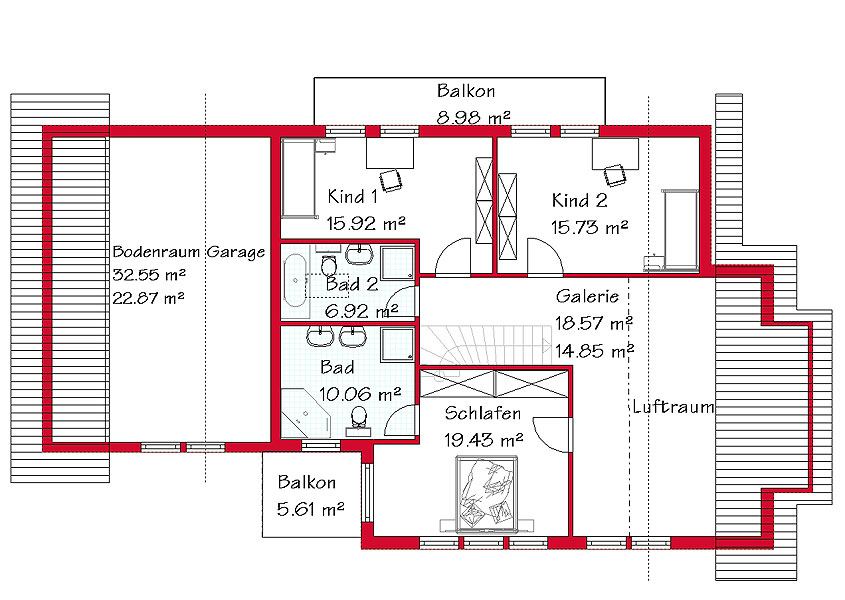 Das Dachgeschoss des Luxushauses mit 90,6 m²
