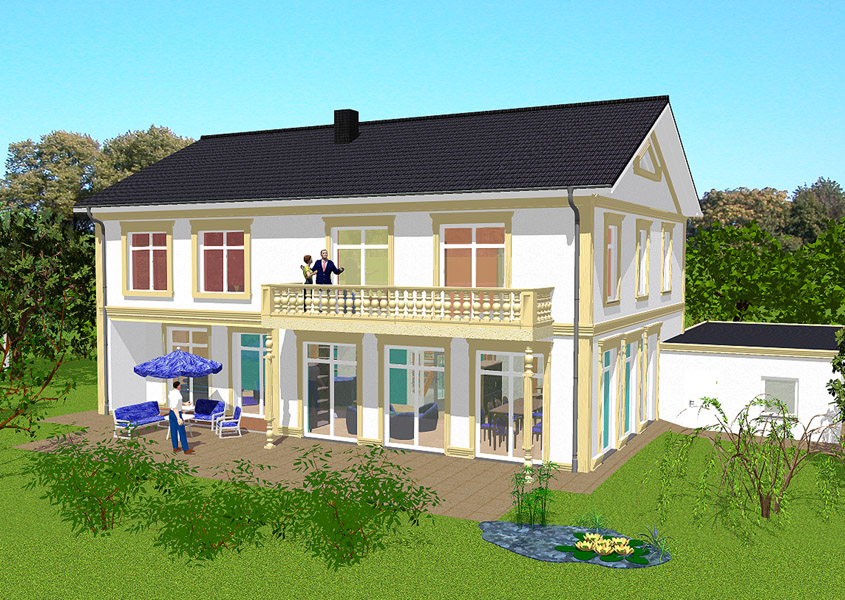 Landhaus Rückansicht – Terrasse und Balkon zum Relaxen