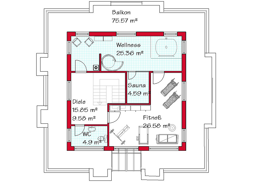 Das Dachgeschoss des Luxushauses mit 106,5 m²