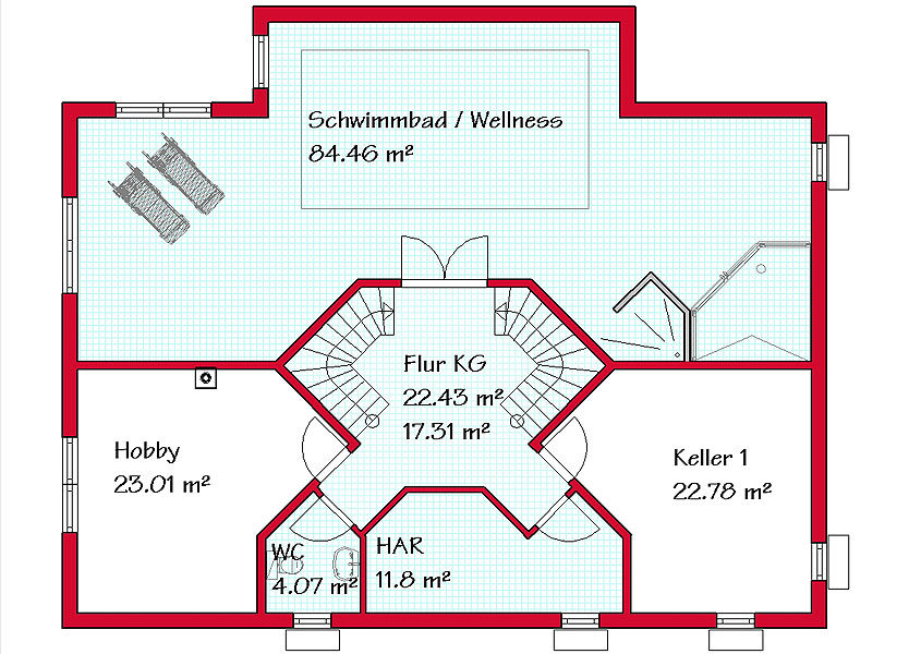 Das Kellergeschoss des Luxushauses mit 105,8 m²
