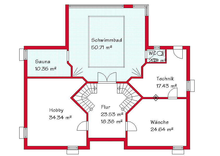 Das Kellergeschoss des Luxushauses mit 81,8 m²