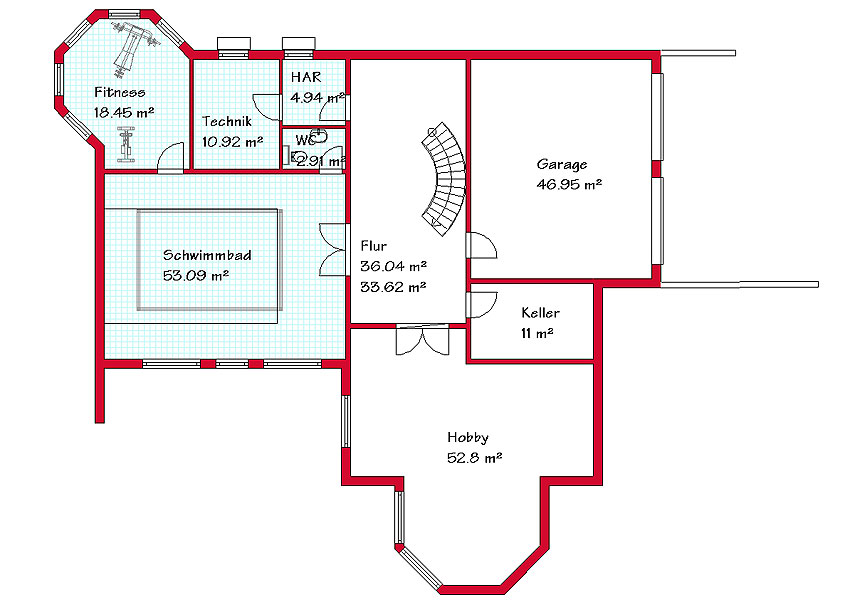 : Das Kellergeschoss des Landhauses mit 162,9 m²