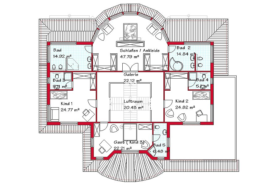 Das Obergeschoss des Luxushauses mit 188,5 m²