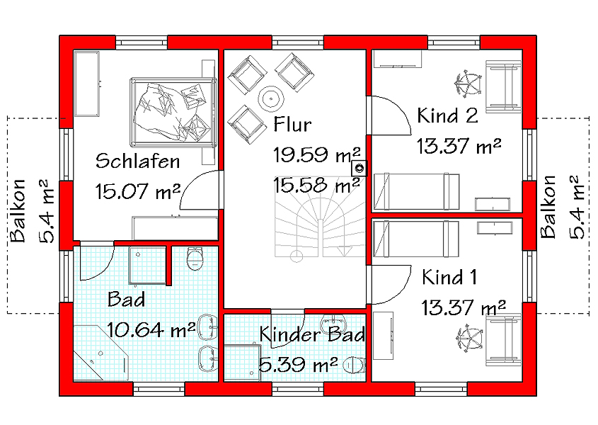 Stadtvilla MS 760 Obergeschoss mit 78,4 m²