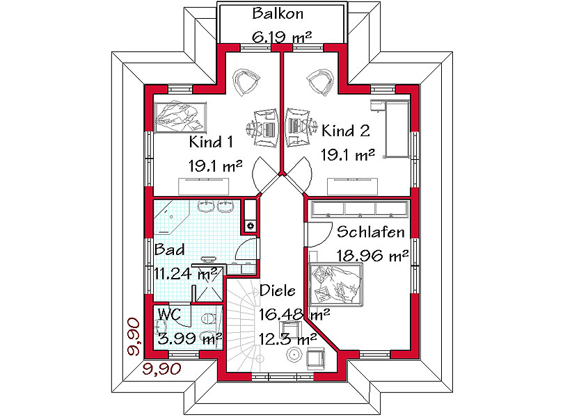 Stadtvilla MS 724 Obergeschoss mit 89,6 m²