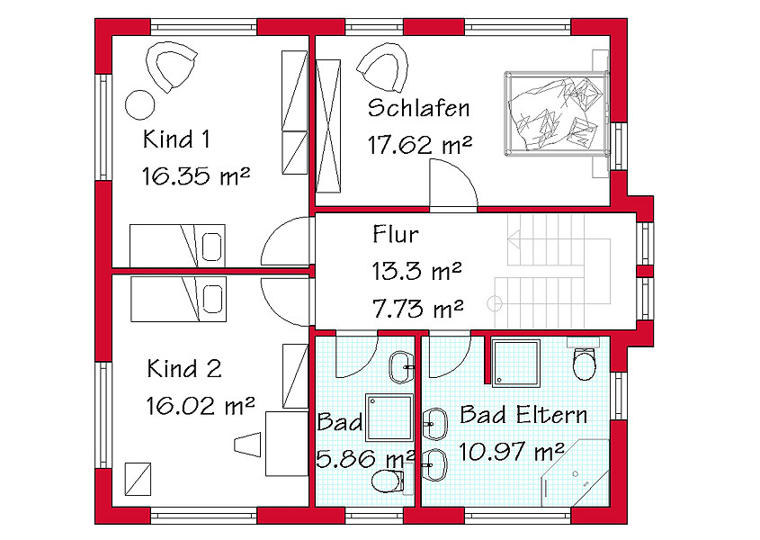 Stadtvilla MS 736 Obergeschoss mit 74,5 m²