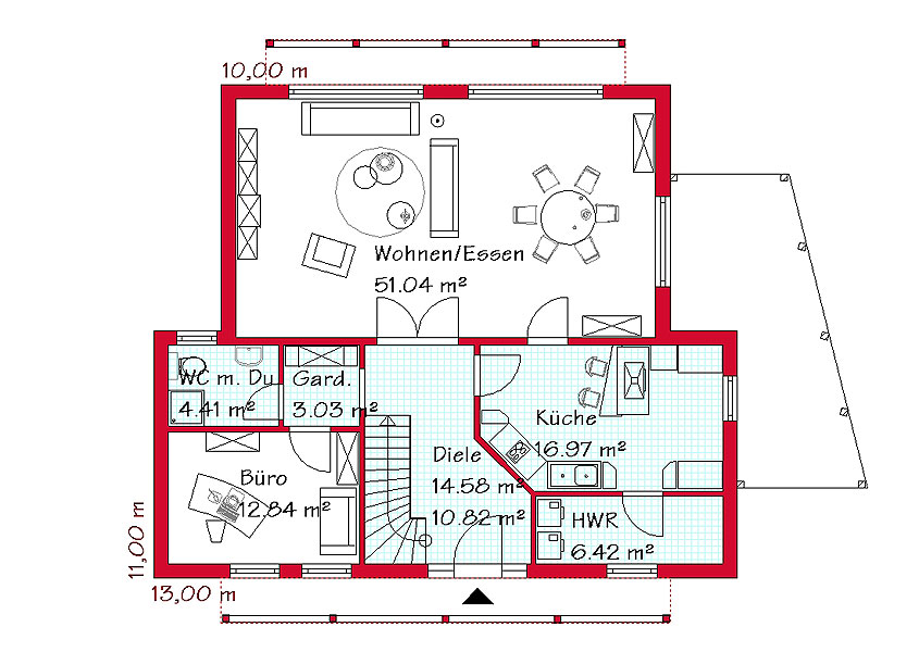Pultdachhaus P 217 Erdgeschoss mit 109,8 m²