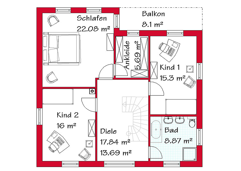 Stadtvilla MS 795 Obergeschoss mit 85,9 m²