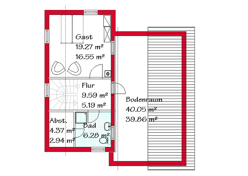Das Dachgeschoss des Pultdachhauses mit 28,0 m²